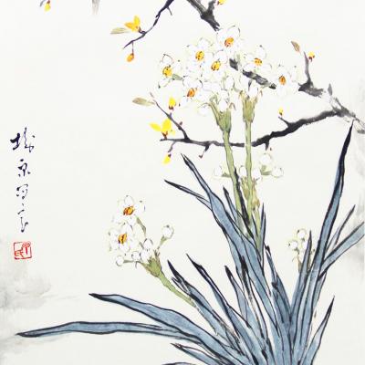 【朴元签约画家】丁树泉《寒鸟数枝梅》画芯，接受定制